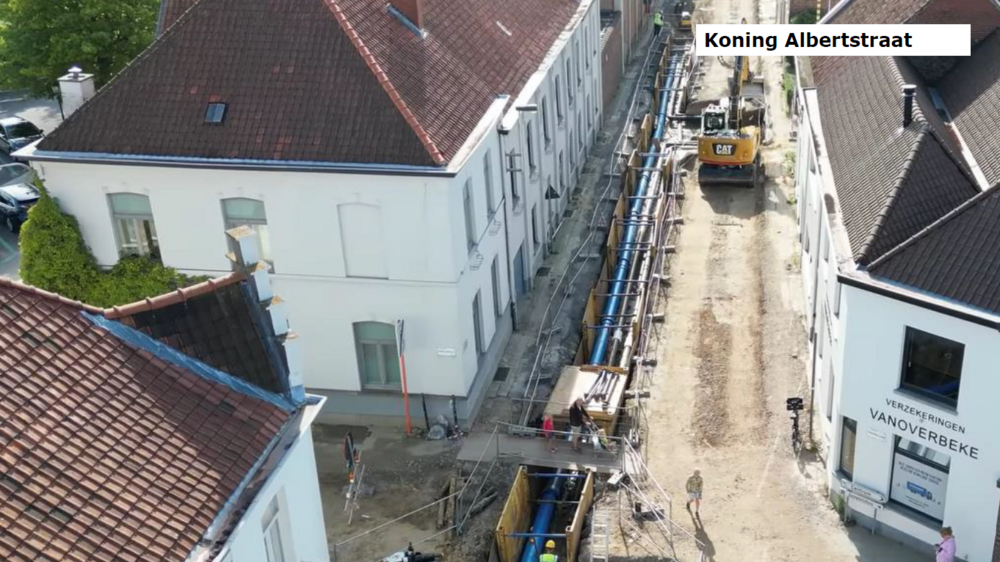 aanleg ondergrondse leidingen warmtenet Koning Albertstraat in Kuurne