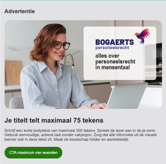 Mockup van een advertentie in de VVSG-nieuwsbrief