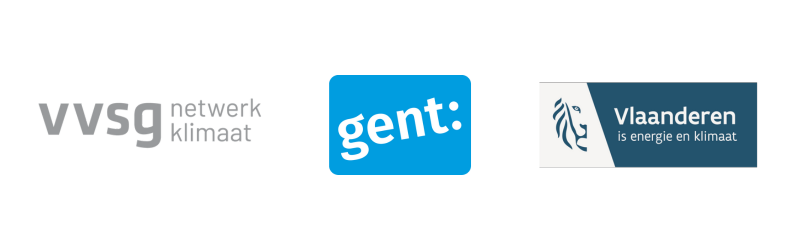 Logo's van partners Netwerk Klimaat, Stad Gent en Vlaanderen Klimaat en Energie