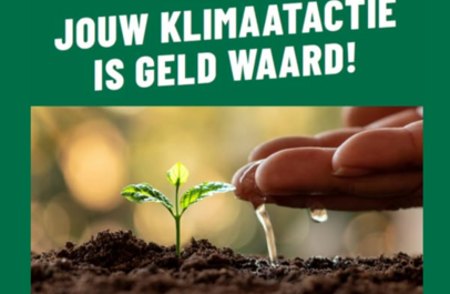 beeld van kiemplant met de slogan 'jouw klimaatactie is geld waard!'