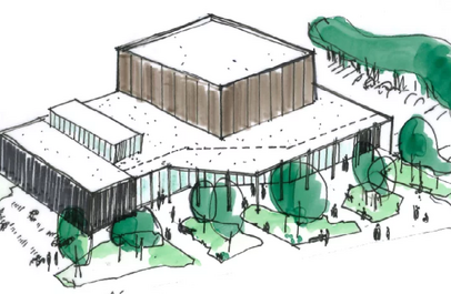 Tekening van de nieuwe evenementenhal