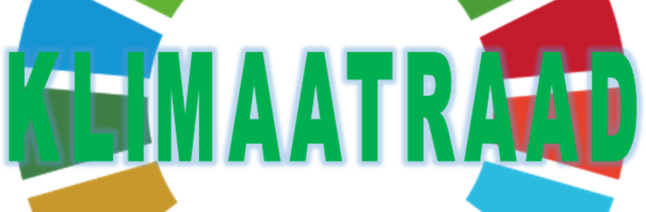 Cirkel met veel kleuren en daarop met groene letters 'klimaatraad'.