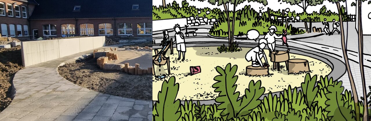 foto speelplaats voor/na vergroening