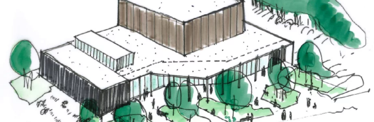 Tekening van de nieuwe evenementenhal