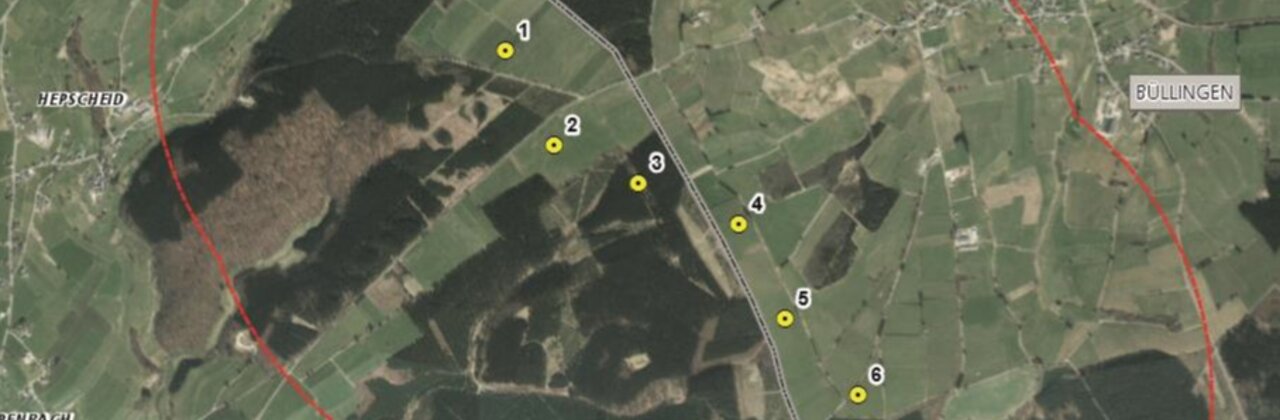 luchtfoto van inplantingszone windturbines