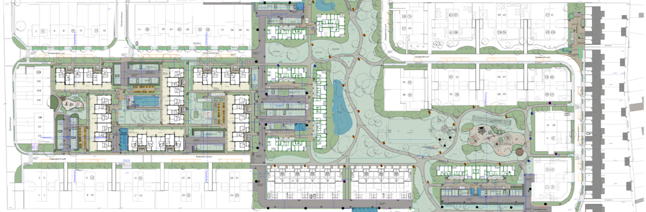 plan met woningen en omgevingsaanleg van het project