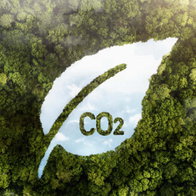 CO2 in een blaadje van lucht in een bos