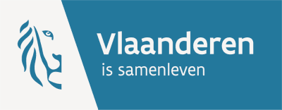 Logo Vlaanderen is samenleven wit op blauwe achtergrond