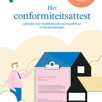 Voorpagina van een folder met als titel "Het conformiteitsattest" Leidraad voor kwaliteitsvolle woningverhuur in Geraardsbergen