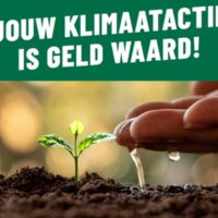 beeld van kiemplant met de slogan 'jouw klimaatactie is geld waard!'