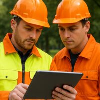 Twee medewerkers van de groendienst werken met een tablet