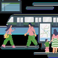 mensen kijken op een plan en staan voor trein