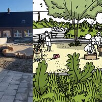 foto speelplaats voor/na vergroening