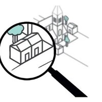 afbeelding: 3D-schets met twee woningen in vergrootglas