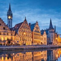 Graslei Gent bij valavond