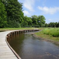 Loopbrug op water in het Steevens Park.