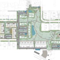 plan met woningen en omgevingsaanleg van het project